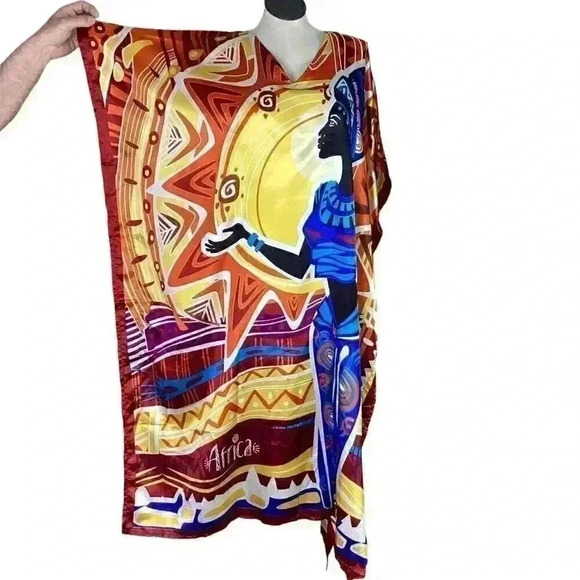 Winlar Womens OSFM African Princess Tribal Print Caftan Maxi Dress Multicolor - Picture 3 of 8